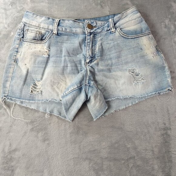 Est 1946 Womens Distressed Raw Hem Denim Jean Shorts‎ Size 6 Light Wash Casual - Picture 1 of 12